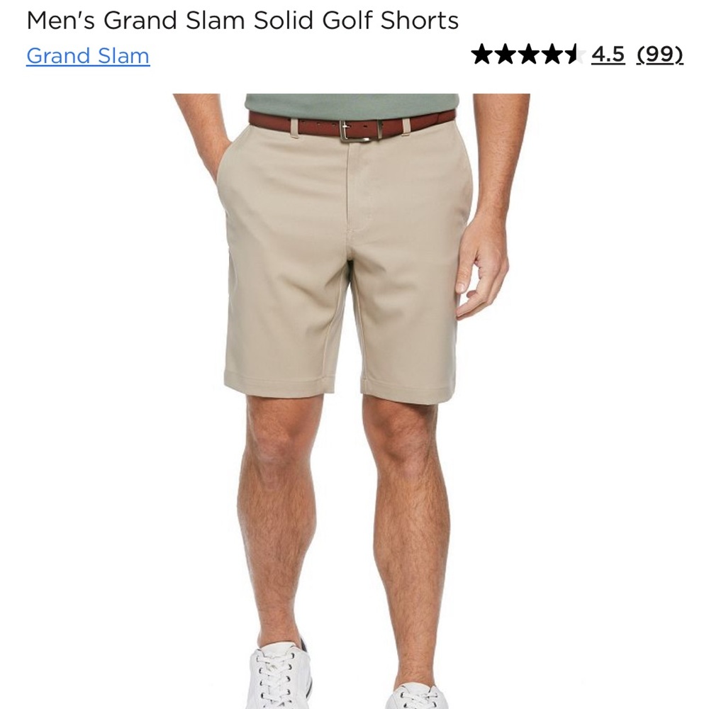 Men’s Grand Slam Solid Golf Shorts - Chinchilla / Tan - Waist 34, Inseam 9inch